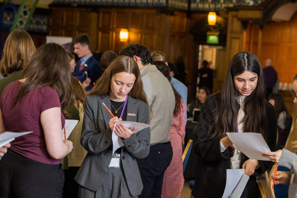 People engaged in a networking event.