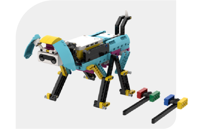 Colorful robotic dog with sensors.