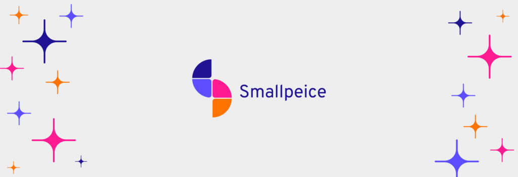 Colorful logo with star decorations.